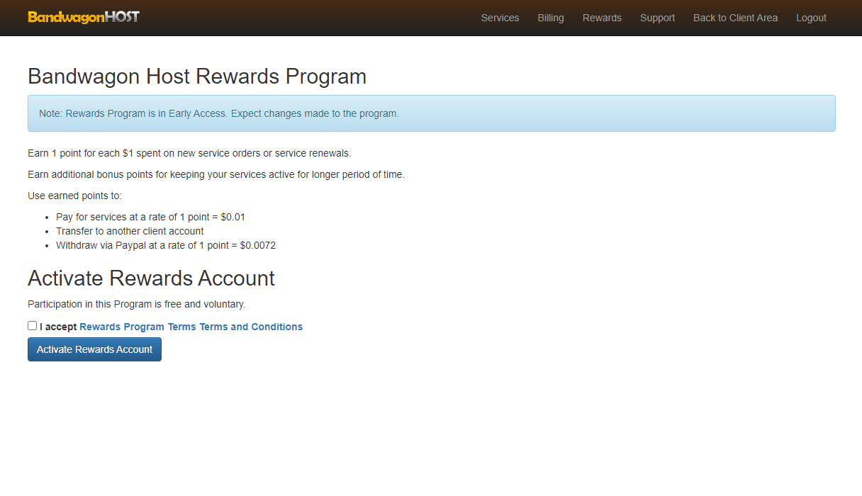 Bandwagon Host Rewards Program