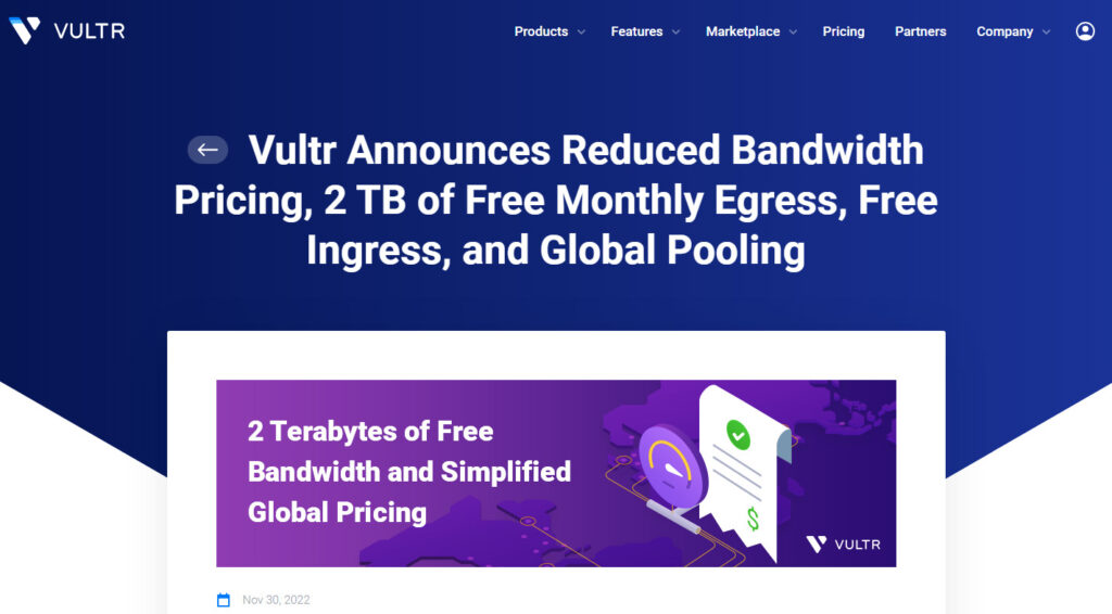 Vultr 宣布降低流量定价